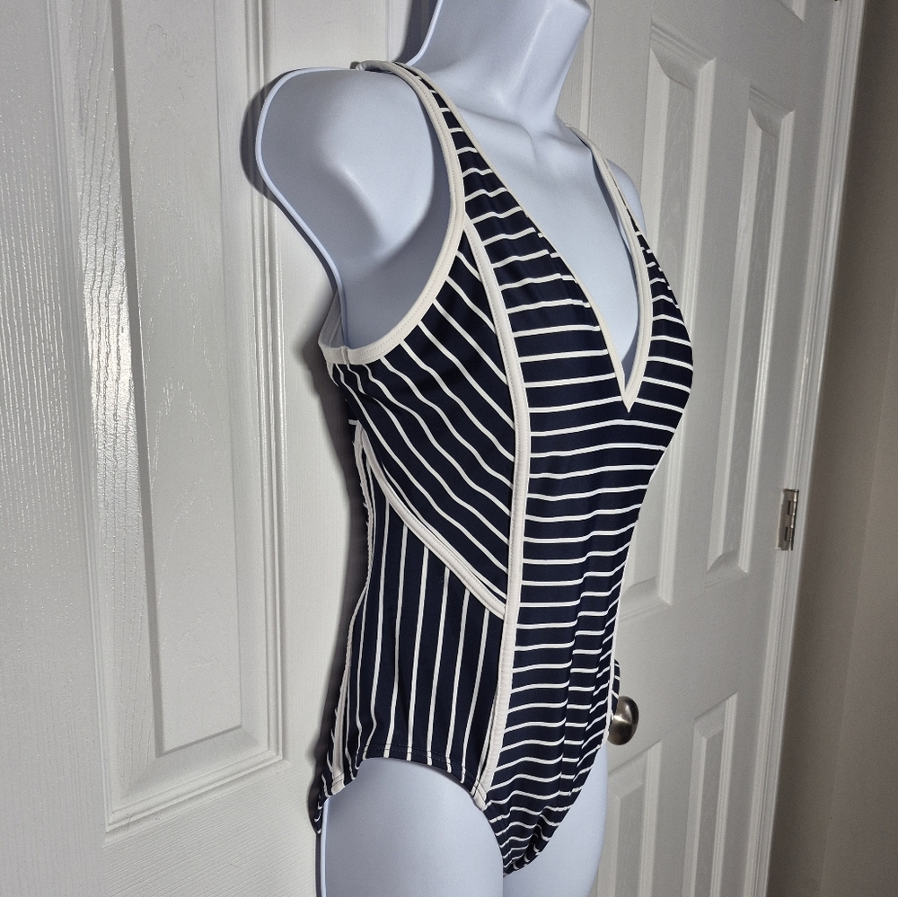 Tommy Hilfiger Swimsuit Navy Blue and White Striped One Peice Women's 12 New - Picture 4 of 16